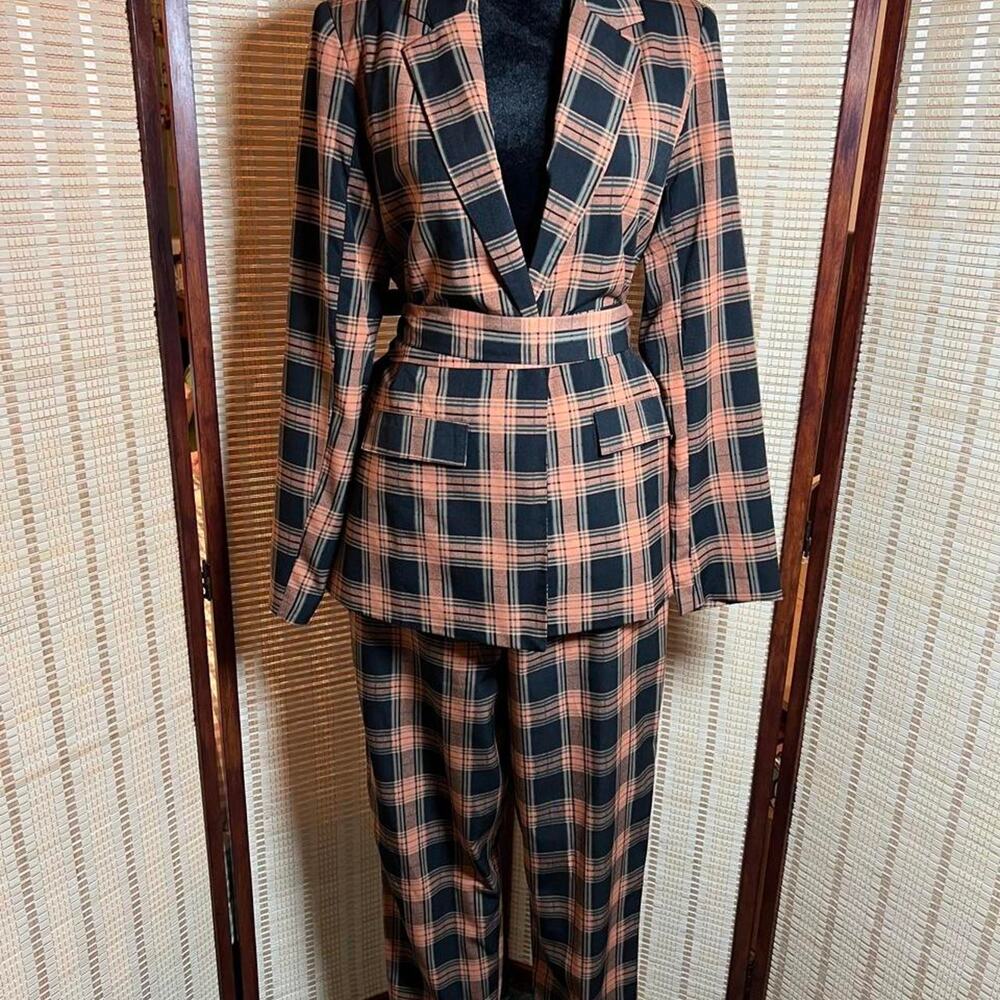 Fashion Union Plaid Blazer & Pants Matching Set UK 10/US 6